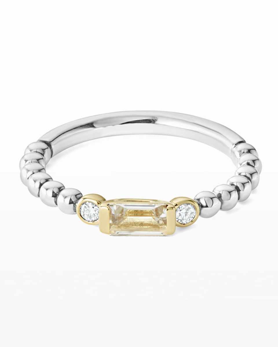 18k Beaded Stacking Band Ring w/ Diamonds